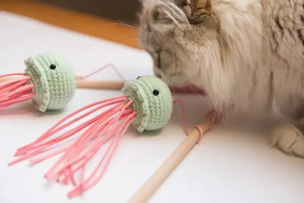 Cute Jellyfish cat toy, Cat teaser, cat wand, Fishing Pole, fishing Cat Toy, Catnip cat toy, cat toy with Valerian, cat wand toy, Pink mint - Image 2